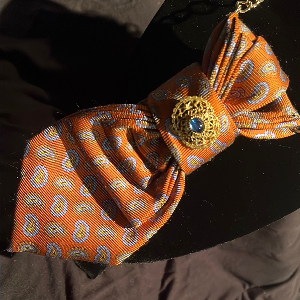 Orange Paisley Bow Tie with Gold Accent